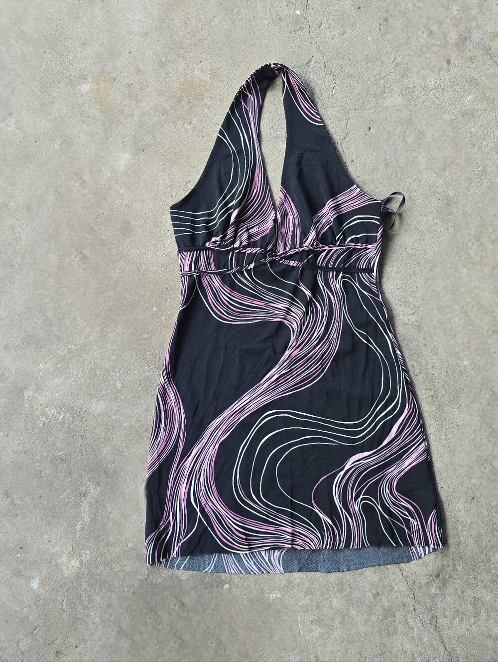 vtg y2k forever Abstract halter mini going out club rave dress